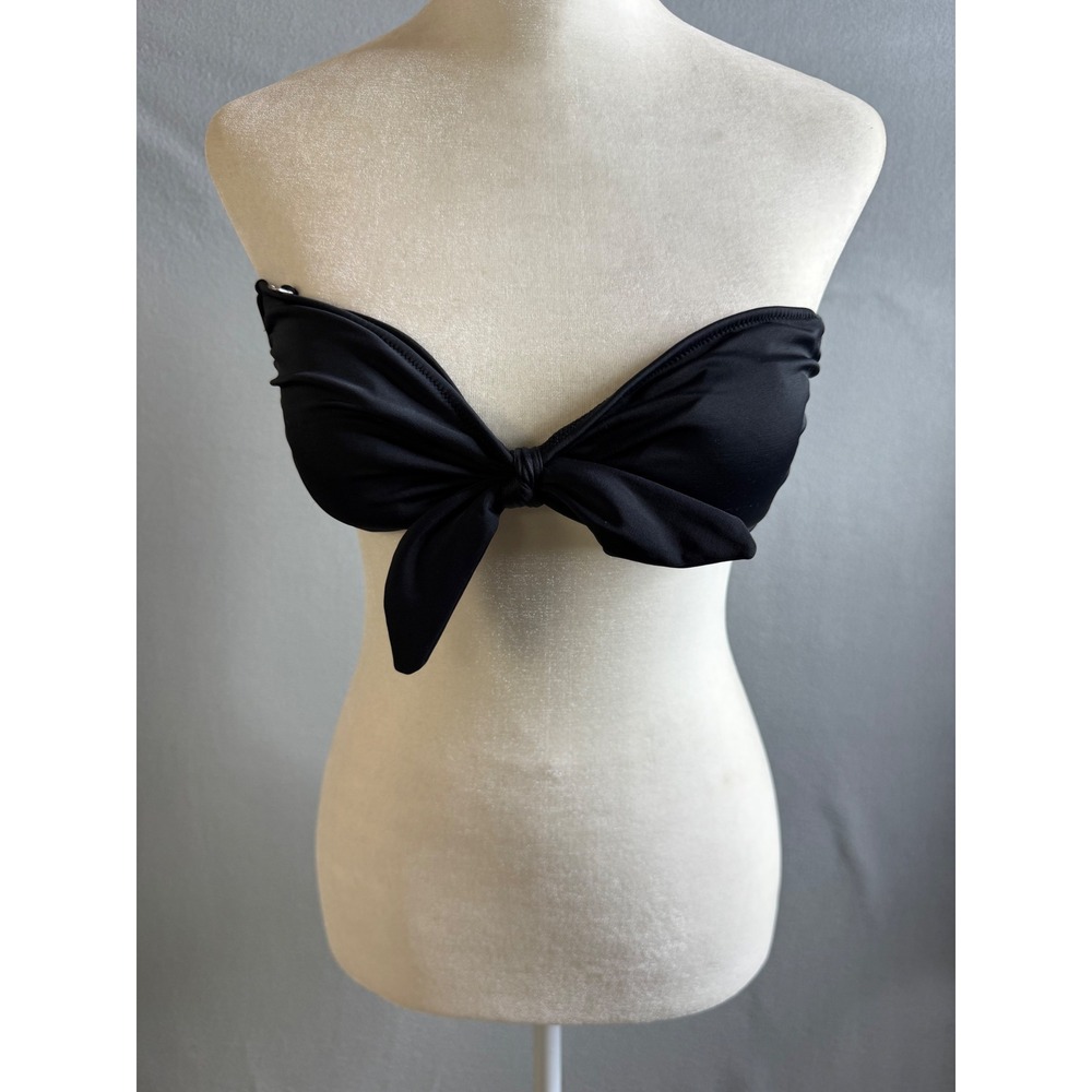 Black Bandeau Women's Medium Bikini Top Tie Front Strapless Swimsuit‎